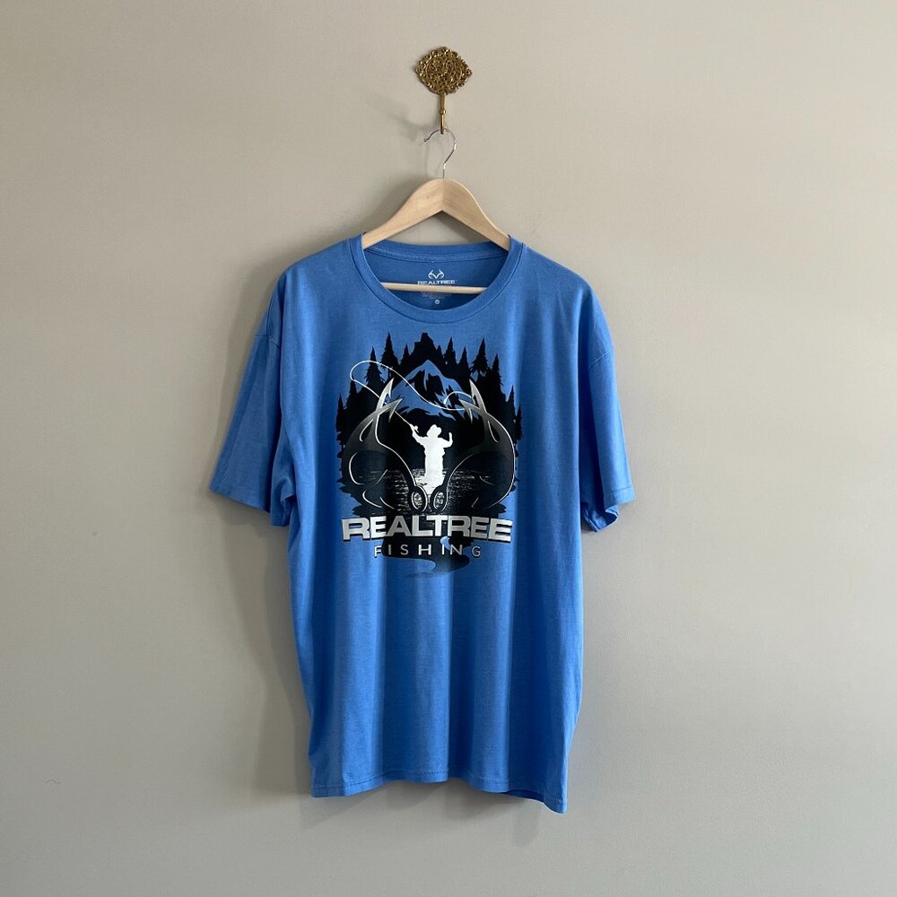 Realtree Fishing Graphic Tee Shirt Men’s XL Blue Outdoor Hunting T-Shirt